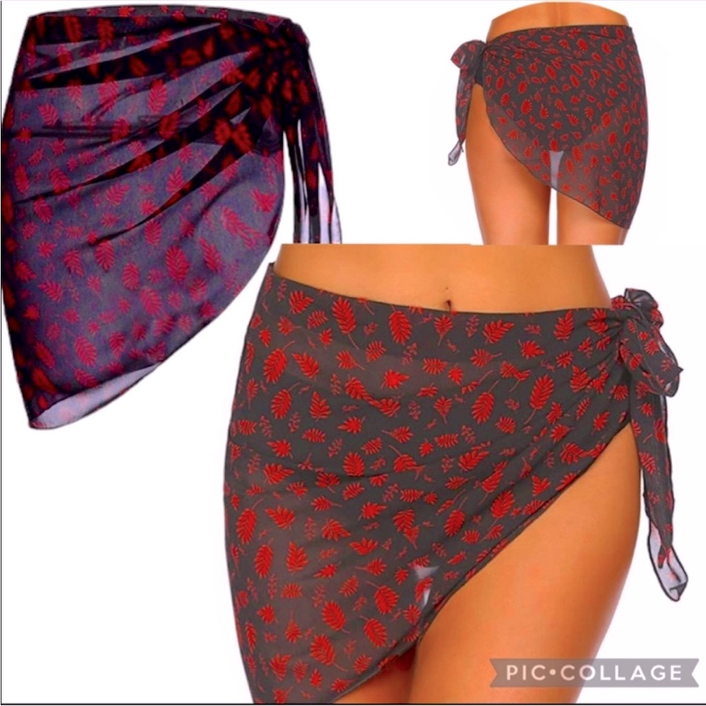 Sarong Semi-Sheer Leaf Print Chiffon Short Sarong Swimsuit Coverup Size XXL NWT